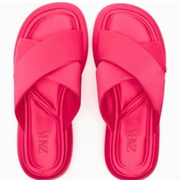 NWT ZARA fuscia criss cross satin flat sandals 37/6.5 - Picture 2 of 12